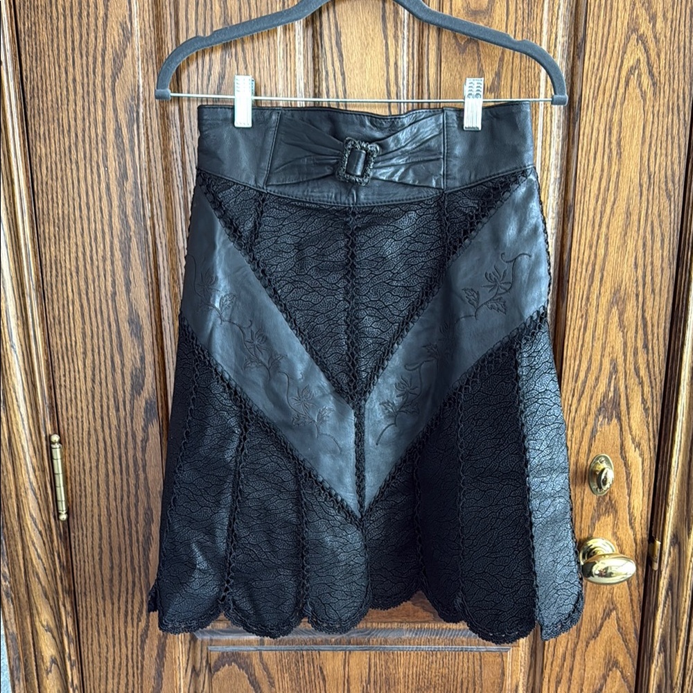 Vintage Black Leather A-Line Skirt